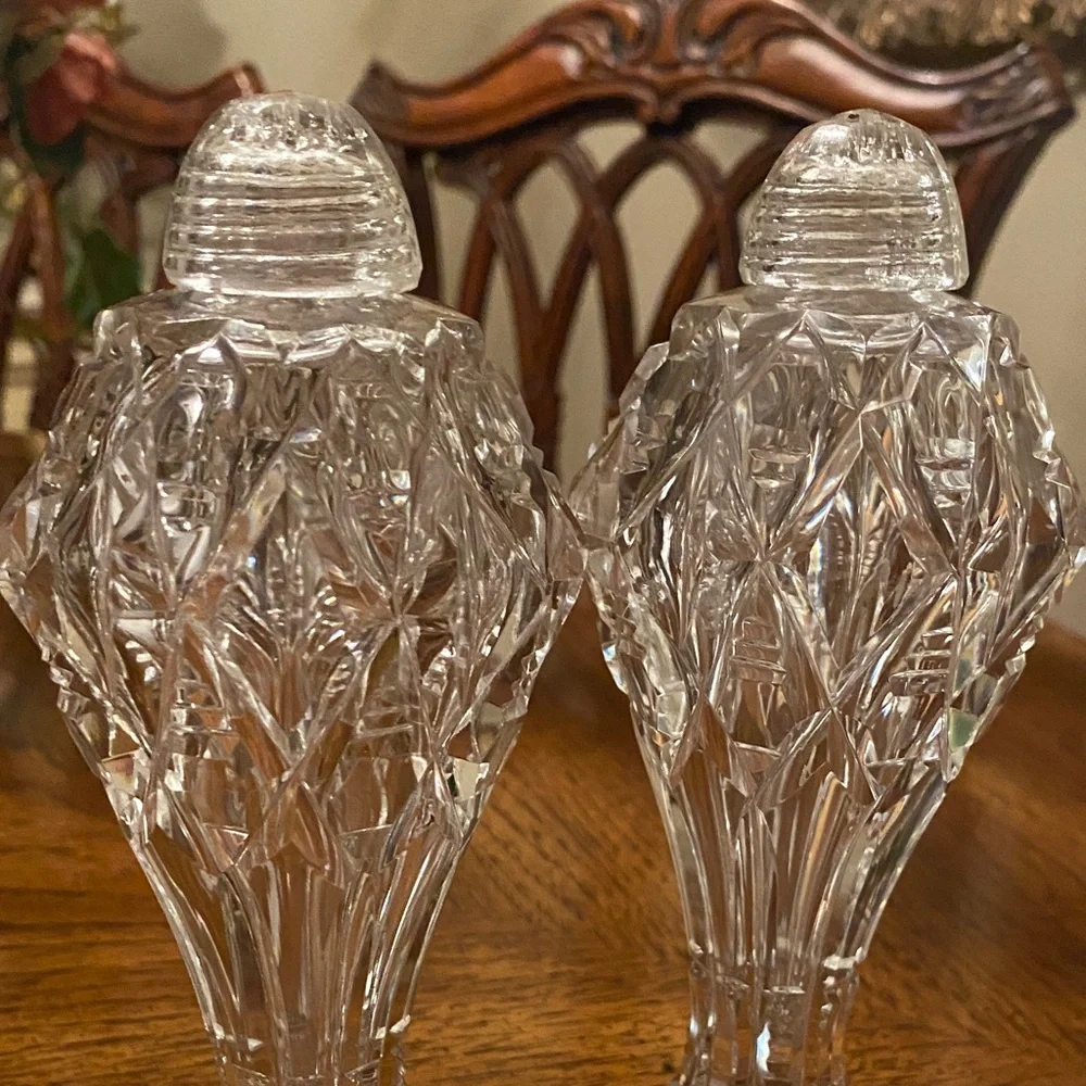 Vintage Tall Crystal Salt Pepper Shakers Footed 7.75” MCM Table Decor Pair